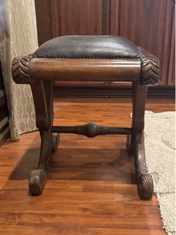 Wood bench with leather seat- 34 inches wide and 18 inches depth
