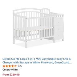 3 In 1 Mini Convert-able Baby Crib And Changer With Storage 
