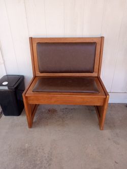 Solid Oak and Leather Bench w/ Hidden Storage Shelf