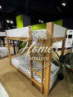 Twin/twin size white/Natural Bunkbed with ortho mattress included