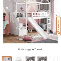 White Twin Sized Loft With Two Drawers And House Bed With Slide 