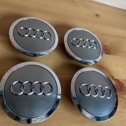 Audi 69mm Grey Chrome Wheel Rim Center Hub Caps Emblem 4PC Set 4B0601170A