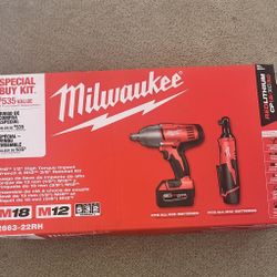 Milwaukee 2663-22R M18 1/2" Impact Wrench - M12 3/8" Ratchet Combo Kit