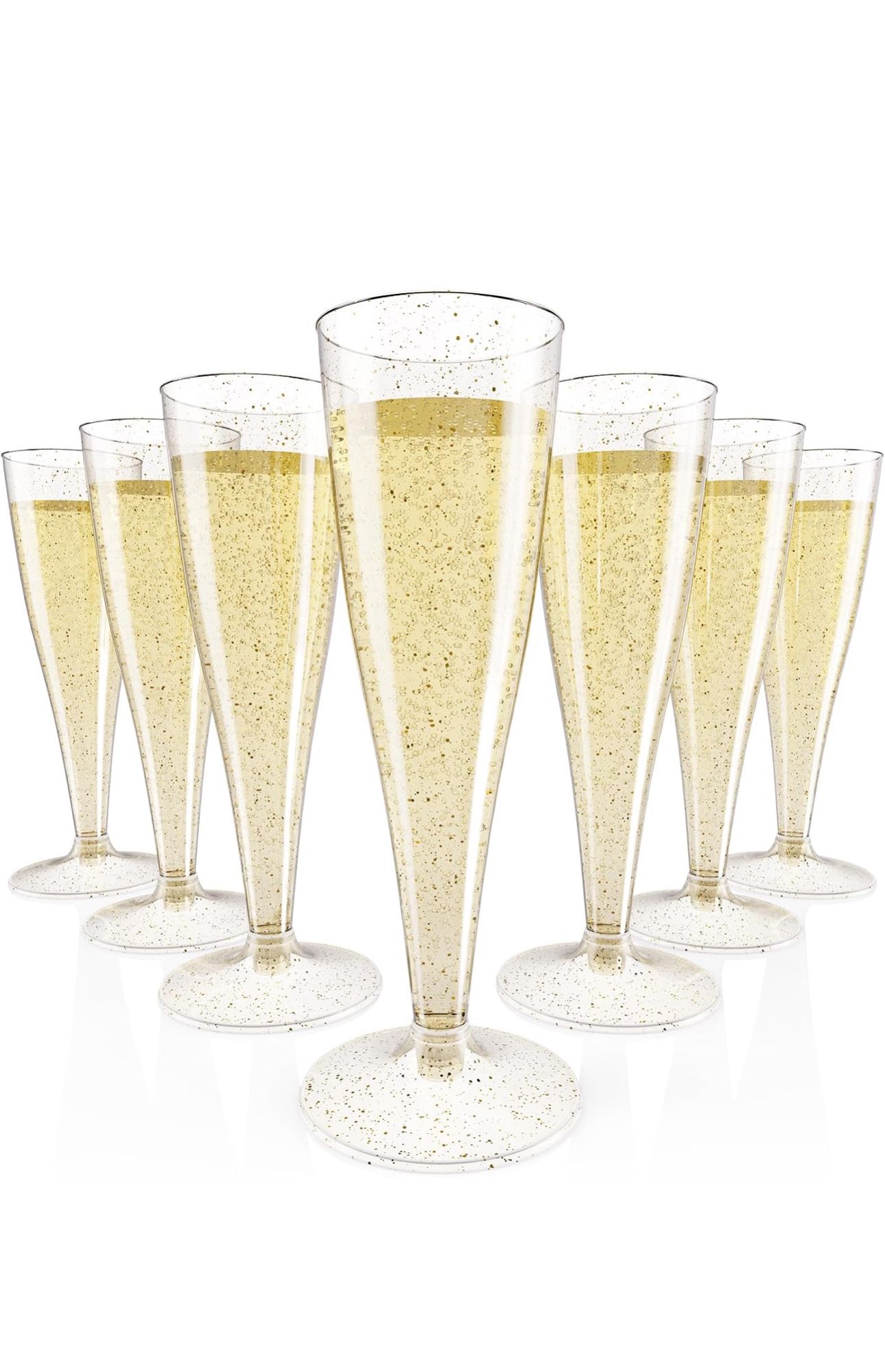 100 Pack Plastic Champagne Flutes Disposable 4.5 oz Gold Glitter Plastic Champagne Glasses for Wedding, Thanksgiving Day, Christmas