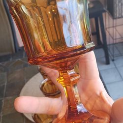 8 Gorgeous Vintage IMPERIAL GLASS Honey Amber Marigold Wine Goblets
