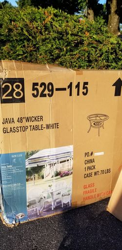 48" White Glass Top Wicker Table