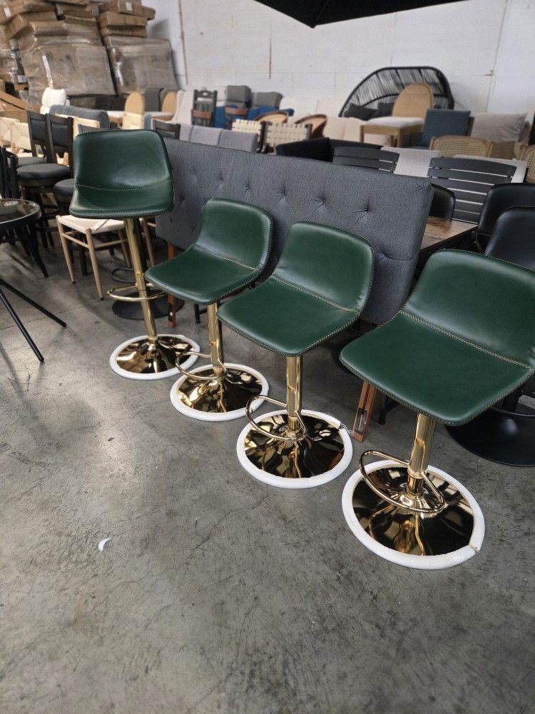 Brand New Set Of 4 Green Bar Stools Chairs, Green Bar Stool Chairs. Adjustable Bar Stool Chairs, Kitchen Chairs