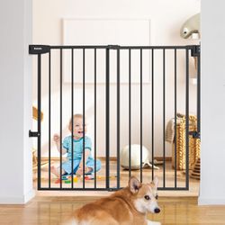 Babelio 34" Tall No Bottom Bar Baby/Dog Gate for Stairs, House and Doorways, 29.7-46.5" Auto Close Safety Pet Gates with Large Walk Thru Door, Hardwar