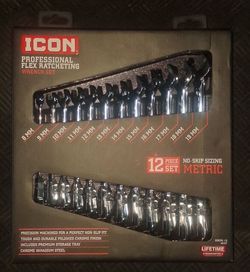 Brand New ICON 12pc Flex Ratcheting Wrench Set Metric 8-19mm