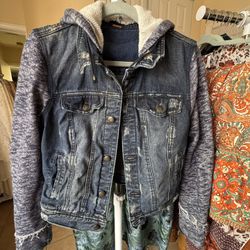 S Free People Denim Jacket With Hoodie 