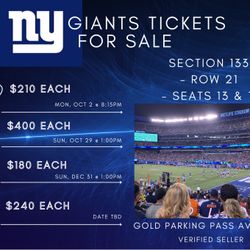 NY GIANTS TICKETS- Low As $180 Each for Sale in Wall Township