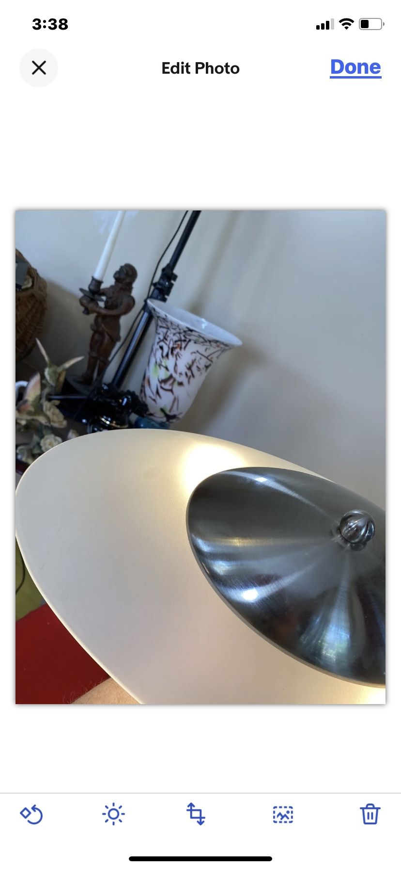 Art Deco Desk Table Lamp w Satin Nickel Base & Glass Shade. Works Perfectly
