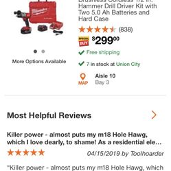 Brand  New Milwaukee 1/2” Hammer Drill/driver Kit
