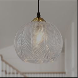 TESTOYS Clear Glass Pendant Light, Single Large Globe Shade Hanging Chandelier, 9.8-Inch Hand Blown Glass Ball Pendant Light Fixtures for Kitchen Isla