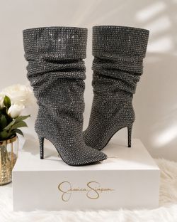 NEW Jessica Simpson Rhinestone Slouch Boots – Size 6/36.5 – Never Worn