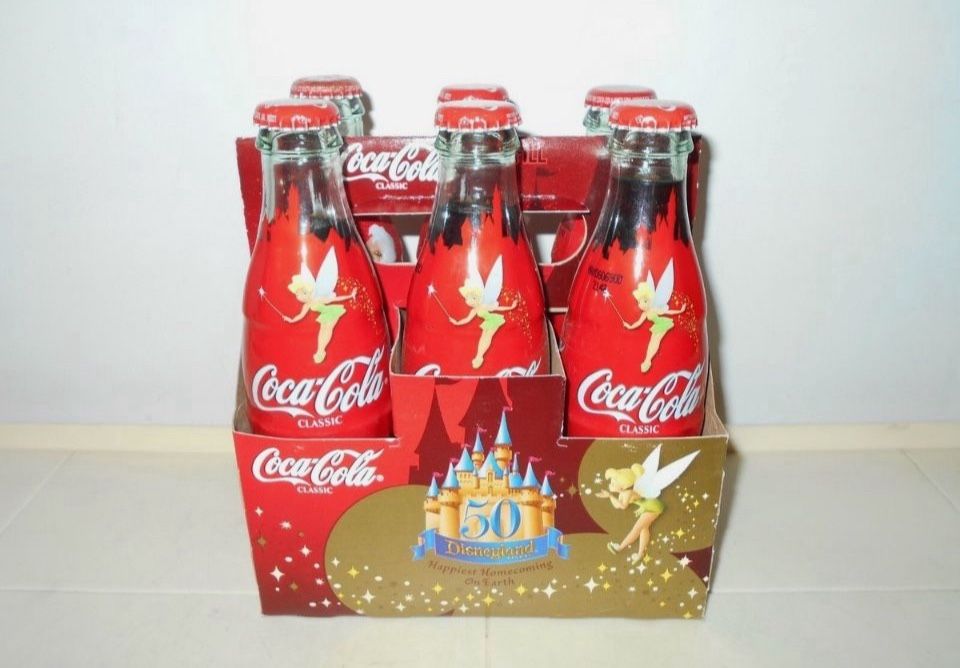 2005 DISNEYLAND 50TH ANNIV TINKERBELL COCA-COLA COKE BOTTLES 6- PACK