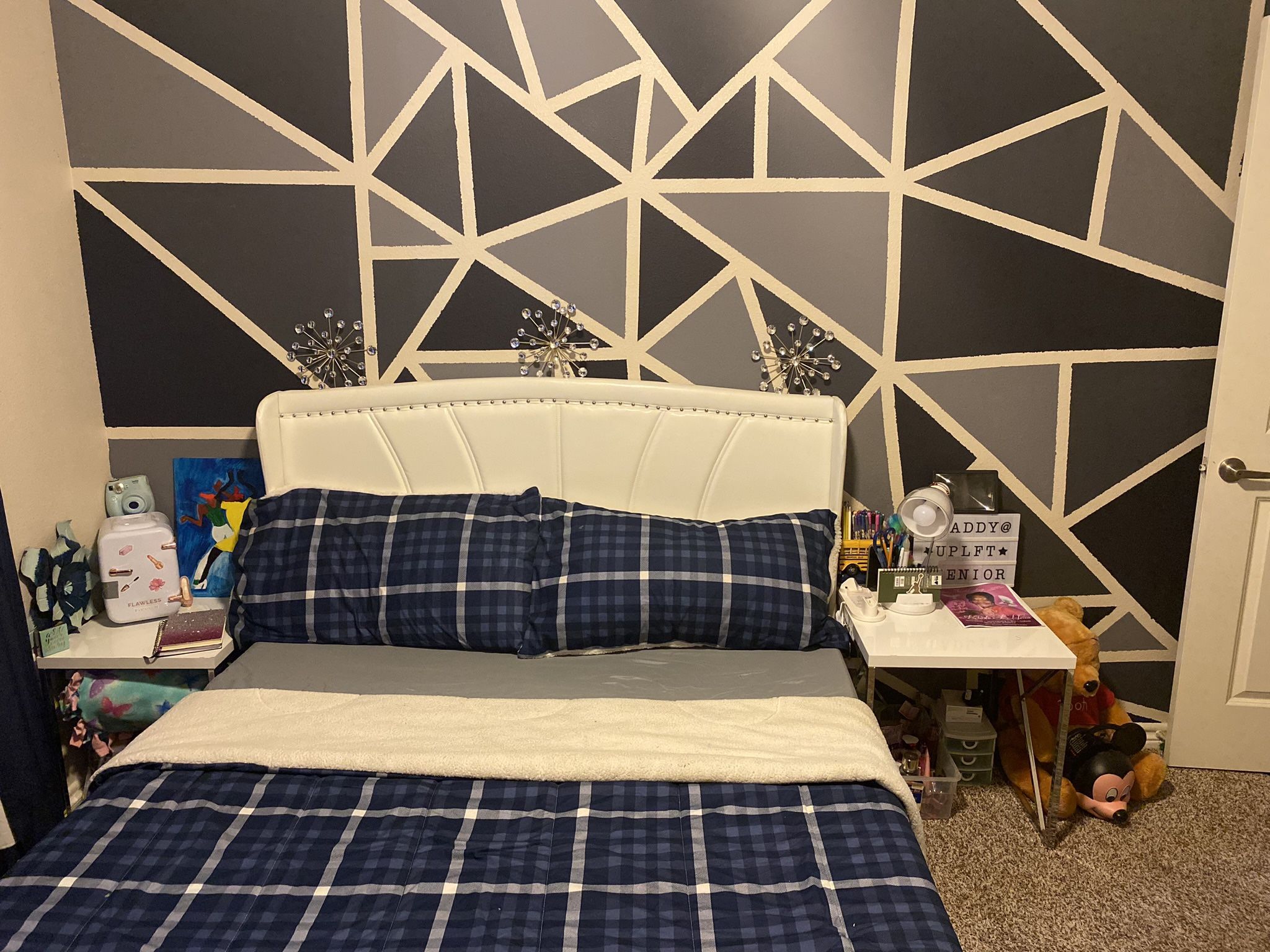 White Queen Bed Tufted Headboard