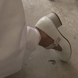 Wedding Flower Girl White Shoes Size 2- Flat Hill ( Sparkly Silver) W Velcro Closure