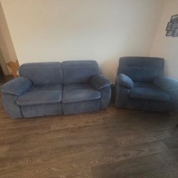 Blue Love Seat And Recliner