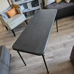 Folding Table Desk with Collapsible Legs – Black Metal Frame & Vinyl Upholstered Top – No Assembly Required