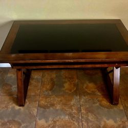 Solid, Wood And Glass Desk