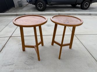 Pair of Round Wood Side Tables