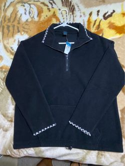 Black Quarter-Zip Fleece Pullover with Checkered Trim