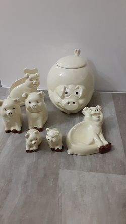 Cute Pigs Cookie Jar - Sugar & Cream - Salt & Pepper - Napkin Holder and Soap Dish Set