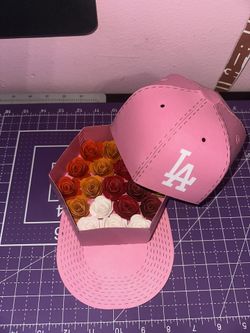 Pink L.A. Dodgers-Inspired Paper Hat with Rolled Paper  Roses