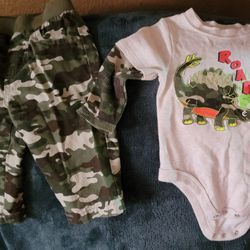 Garanimals 6 To 9 Month Boys Pants And Long Sleeve Thermal Camo Onsie