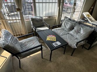 PATIO FURNITURE SALE! 4pc. Outdoor Sofa, 2 Chairs & Table Set (Was $800) ASSEMBLED FREE!