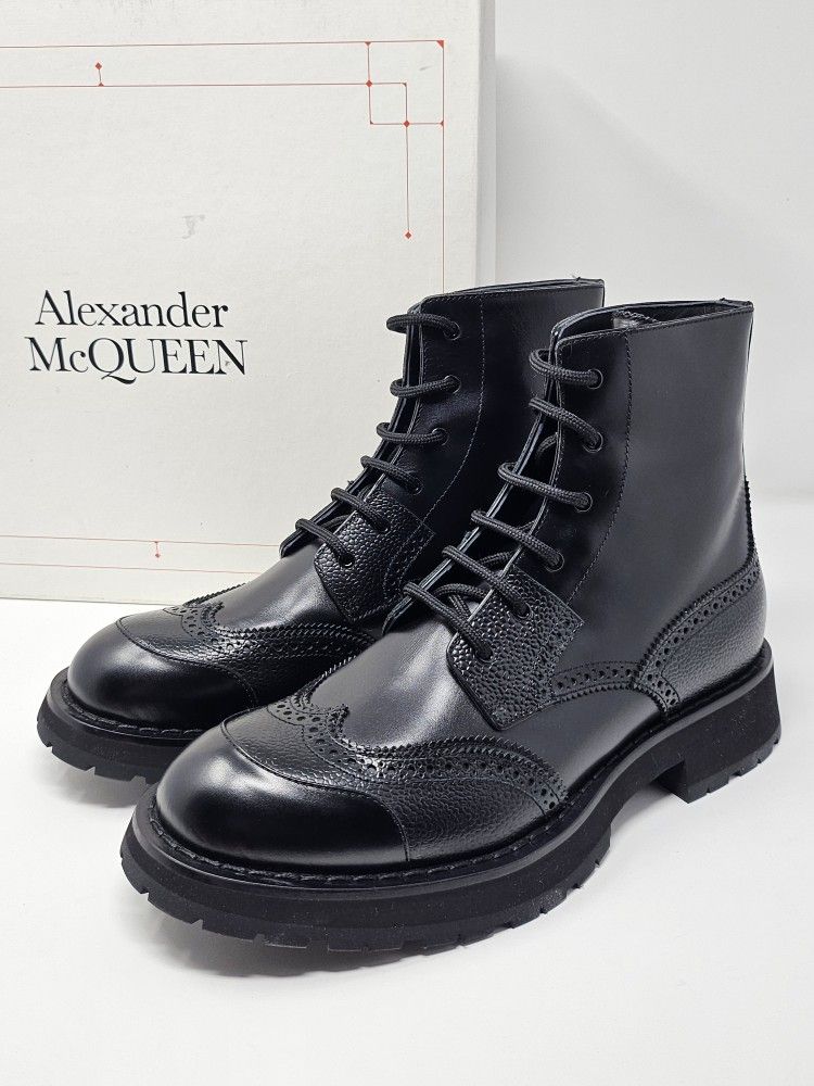 Alexander McQueen 43 9.5 10 Caviar Leather Oxford Derby Brogue Dress Boot Punk High Top Military British German