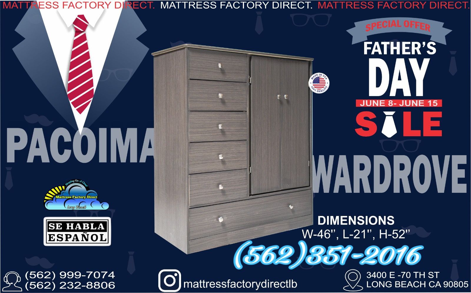 Pacoima Grey Wardrobe Dresser Ropero Closet New