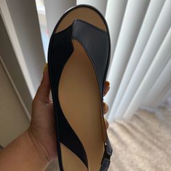 Navy Flat Sandal with Ankle Strap