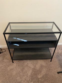 Glass Top Console Table with Shelves