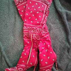 Red Paisley Knee High Boots 