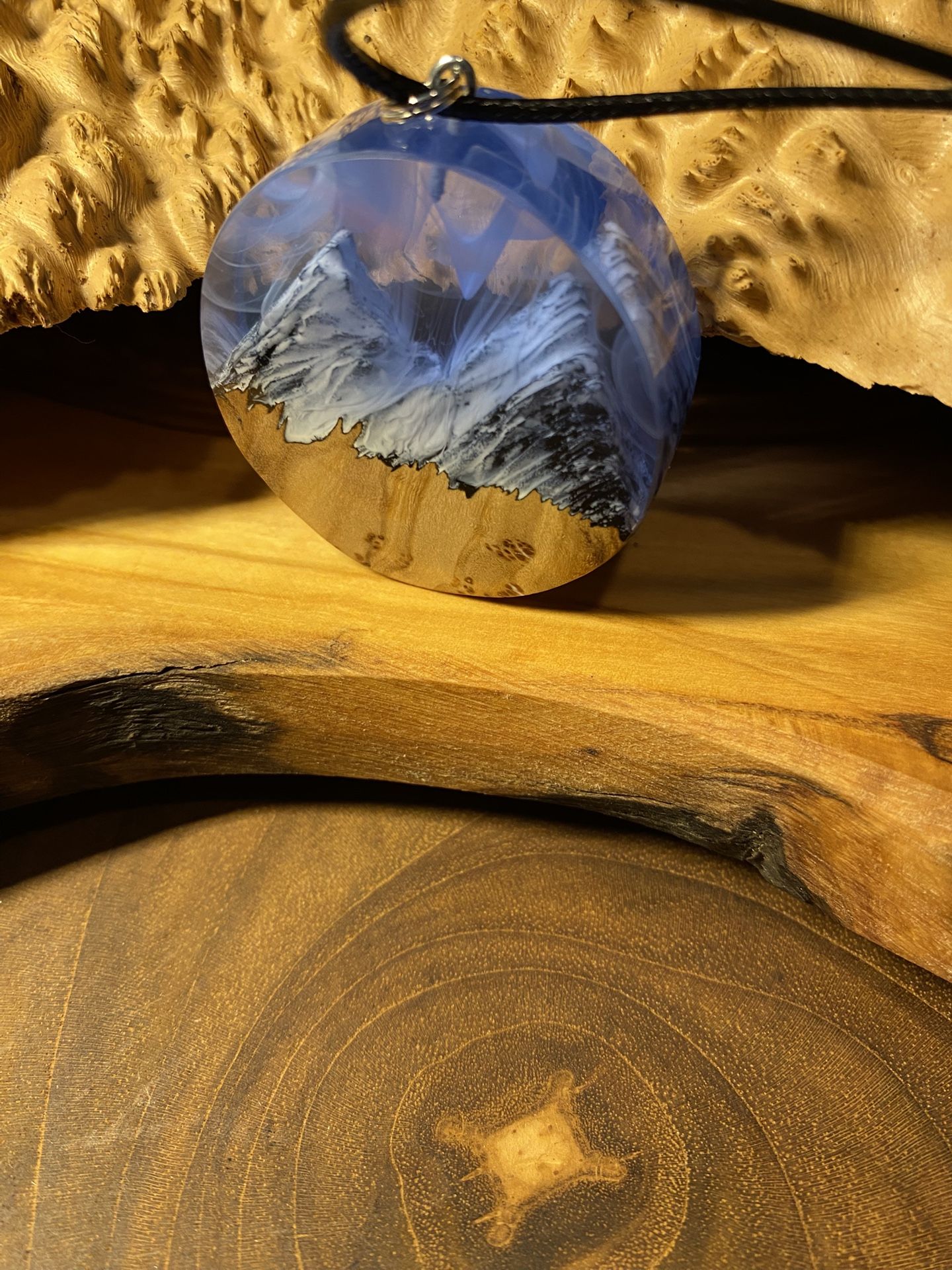 Resin And Wood Mountain Necklaces