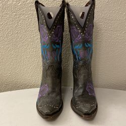 Charlie 1 horse by lucchese gray purple rose boots ladies size 7