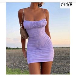 Pretty Lavender Ruched Mini Dress by Princess Polly