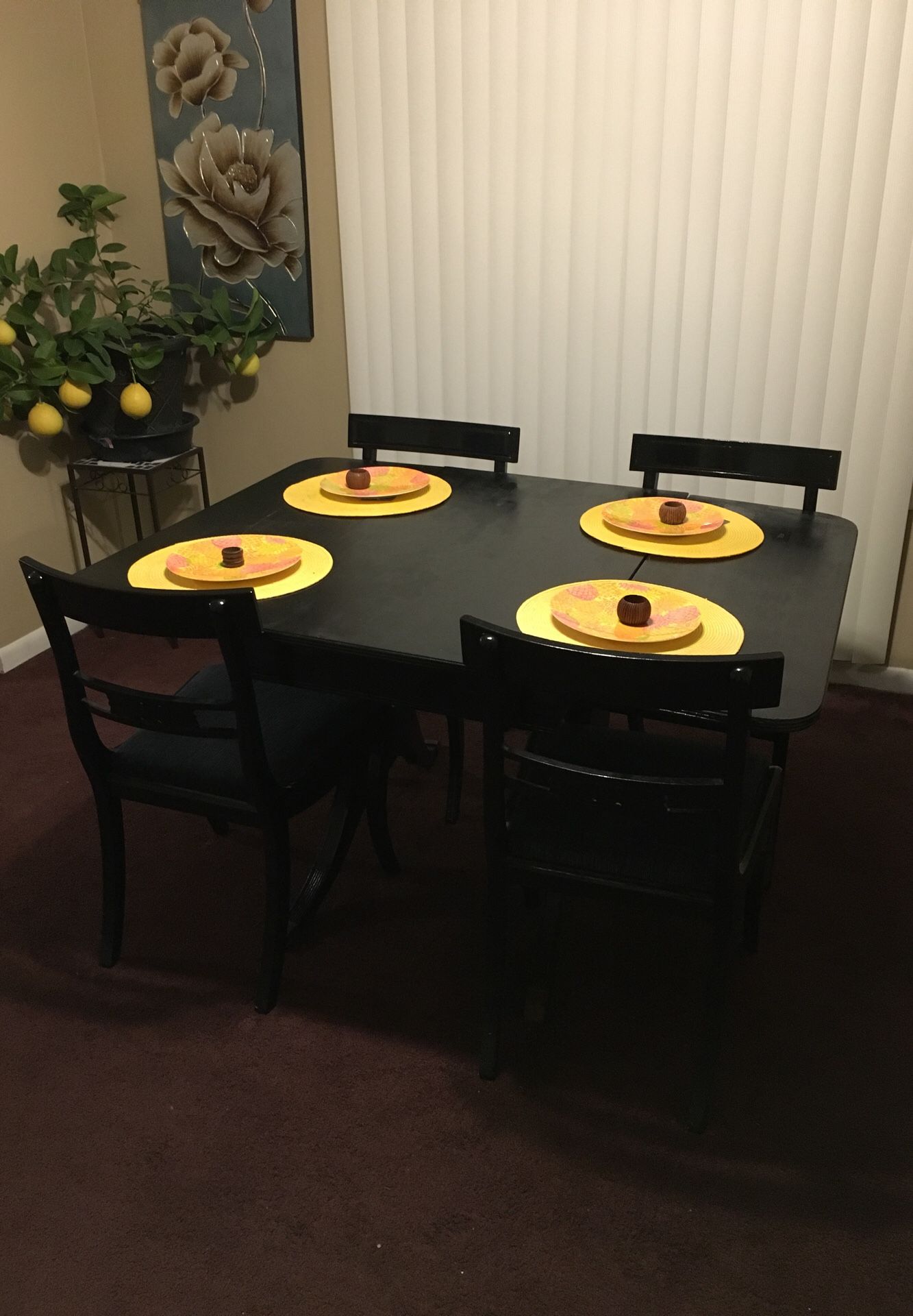 Black dining table with 4 chairs
