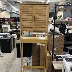 SONGMICS Over The Toilet Storage Bathroom Cabinet with Adjustable Inside Shelf - Natural