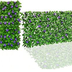 New Expandable Fence Privacy Screen for Balcony Patio Outdoor,Decorative Faux Ivy Fencing Panel,Artificial Hedges (2, Purple Flower)