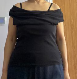 Black Off-Shoulder Cowl Neck Top
