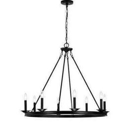 New Luisa 8-Light Antique Black Finish Metal Wagon Wheel Chandelier