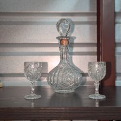 Vintage MCM Imperial Glass Decanter and Set of 2 Cordial Glasses