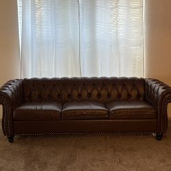 Brown Faux Leather Couch - Used