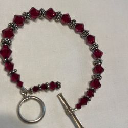 8" 925 Sterling Silver Red Acrylic Multi Bead Bali Style Toggle Bracelet
