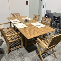 9PC Square Patio Dining Set – FSC Teak Wood Table + Wicker Chairs | BRAND NEW OPEN BOX | Heavy Duty Commercial Grade | Modern Outdoor | Delivery Avail