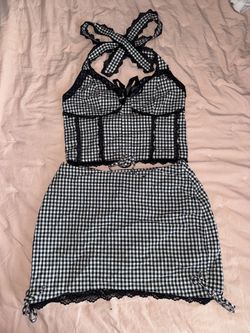 Black and white plaid 2 piece set