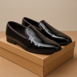 Tallia Enrico Slip-On Dress Shoes – Black Patent (Size 12, Pre-Owned)